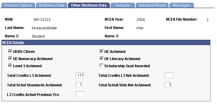 Other Bio/Demo (biographical/demographic) Data page