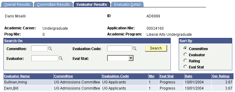 Evaluator Results page