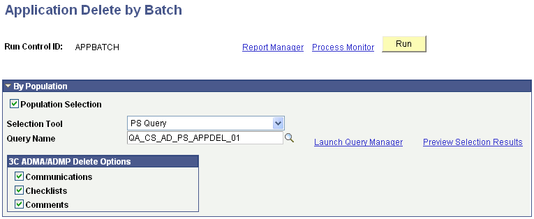 Application Delete by Batch page