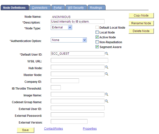 Node Definitions page