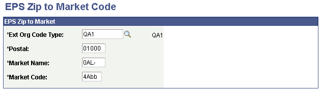 EPS (Enrollment Planning Service) Zip to Market Code page