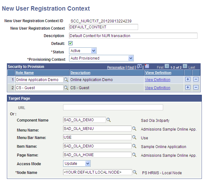 New User Registration Context for SOLA (Sample Online Application)