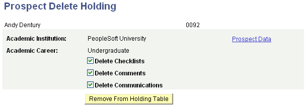 Prospect Delete Holding page