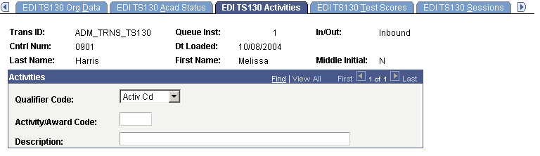 EDI (electronic data interchange) TS130 (Transaction Set 130) Activities page