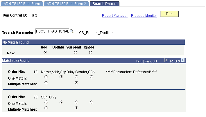 Search Parms (parameters) page