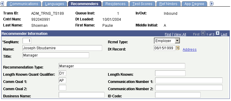 TS189 (Transaction Set 189) Staging - Recommenders page