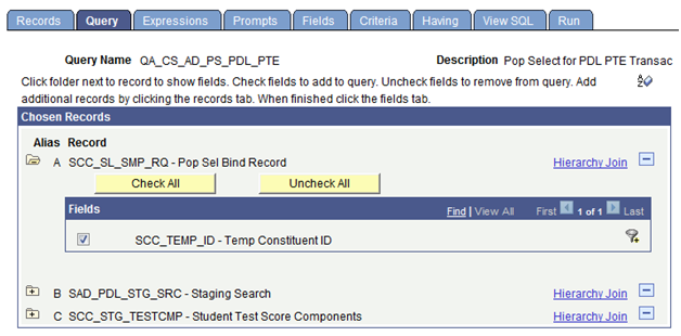 Example of Query Manager Chosen Records