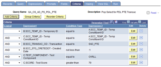 Example of Query Manager Criteria