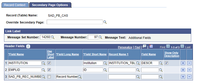 Secondary Page Options for CAS (Confirmation of Acceptance of Studies) Details page