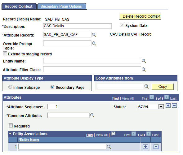 Record Context page for CAS (Confirmation of Acceptance of Studies) Details page