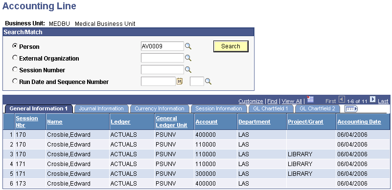 Accounting Line page