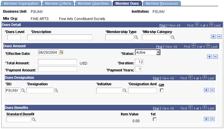 Member Dues page