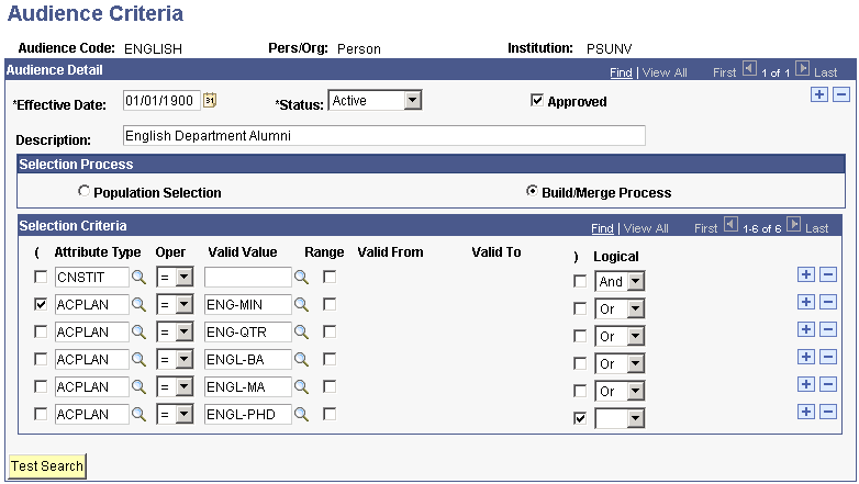 Audience Criteria page using the Build/Merge process