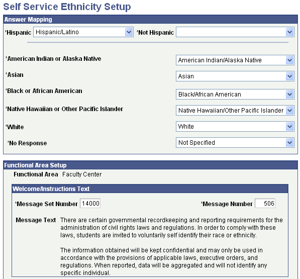 Self Service Ethnicity Setup page (1 of 3)