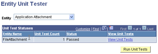 Example of the Entity Unit Tester page for a selected entity