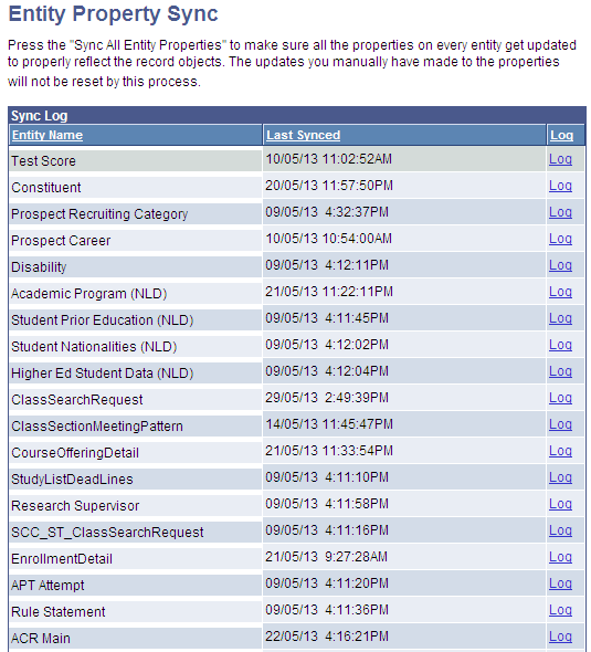 Entity Property Sync page (1 of 2)