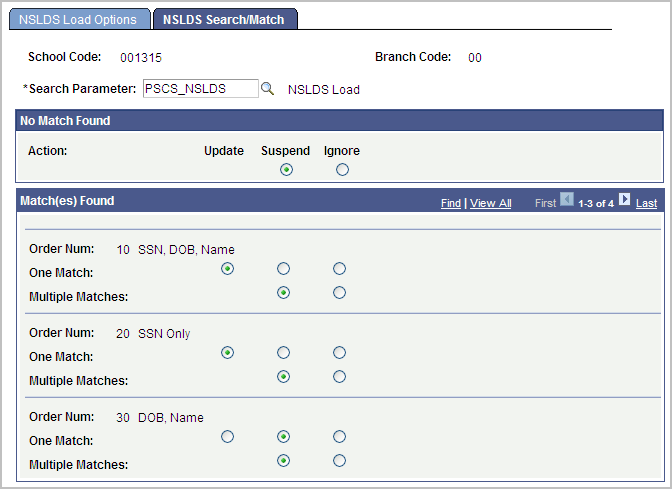 NSLDS (National Student Loan Data System) Search/Match page