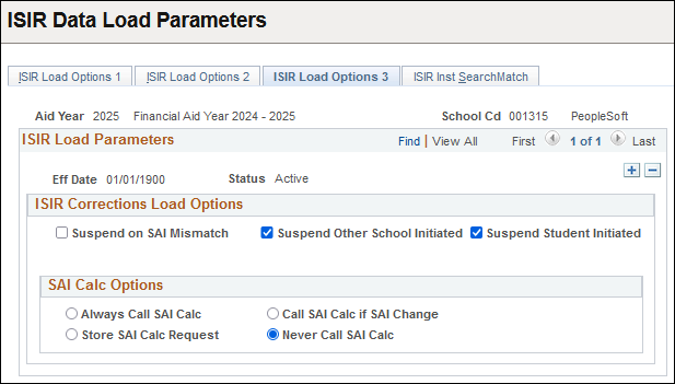 ISIR (Institutional Student Information Record) Load Options 3 page