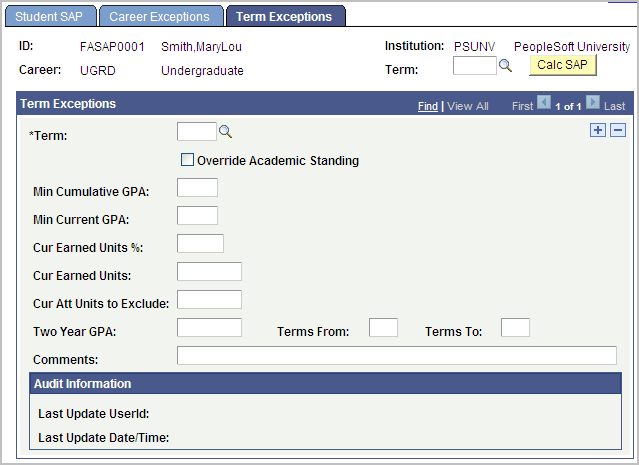 Term Exceptions page