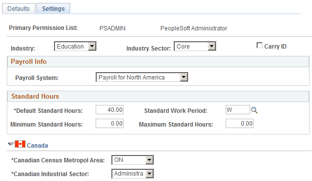 Permission List - Settings page