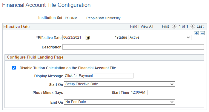Financial Account Tile Configuration page