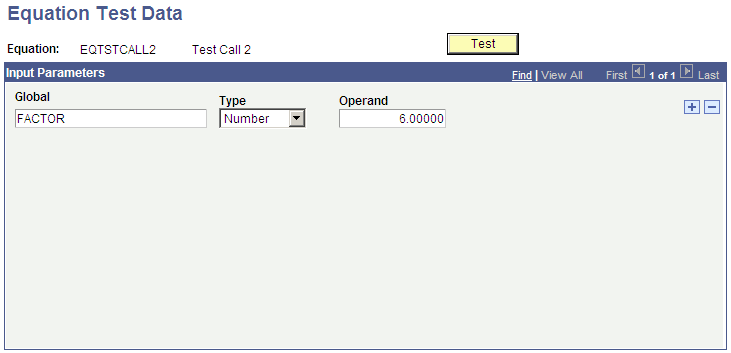 Equation Test Data page