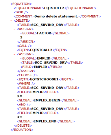 Example EQTSTDEL2 in XML format