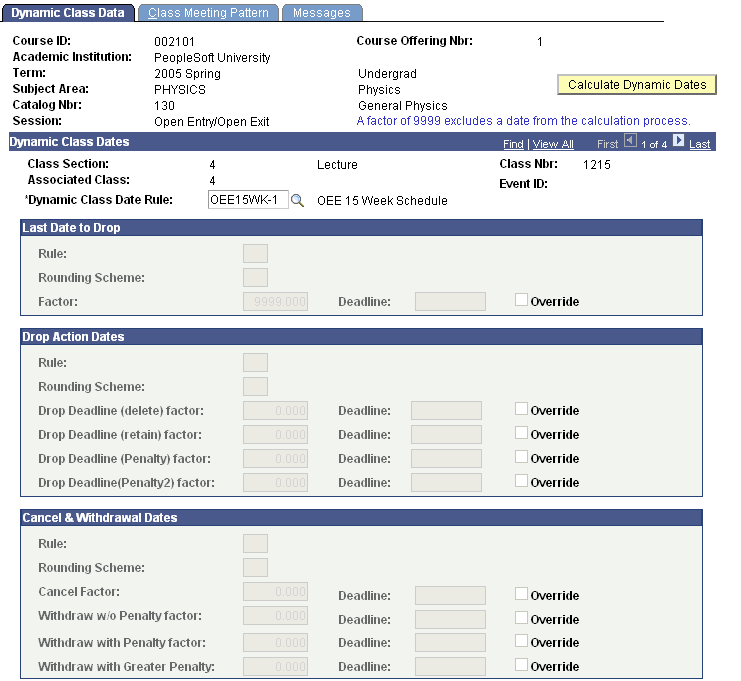 Dynamic Class Data page (1 of )