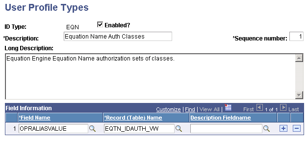 User Profile Types page (Equation Engine)