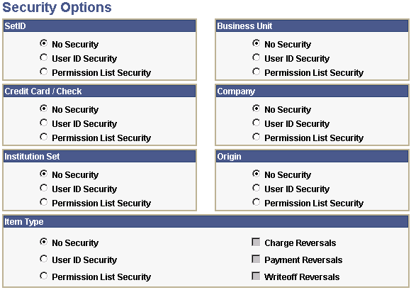 Security Options page