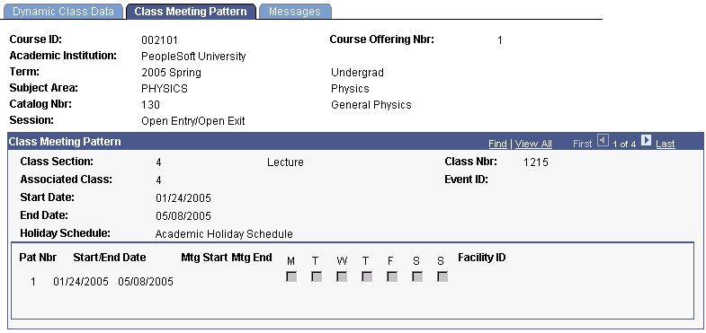 Class Meeting Pattern page