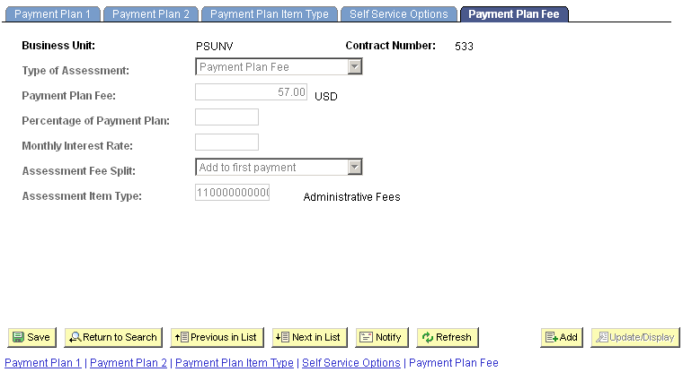 Payment Plan Fee page