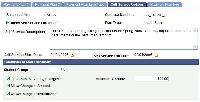 Self Service Options page