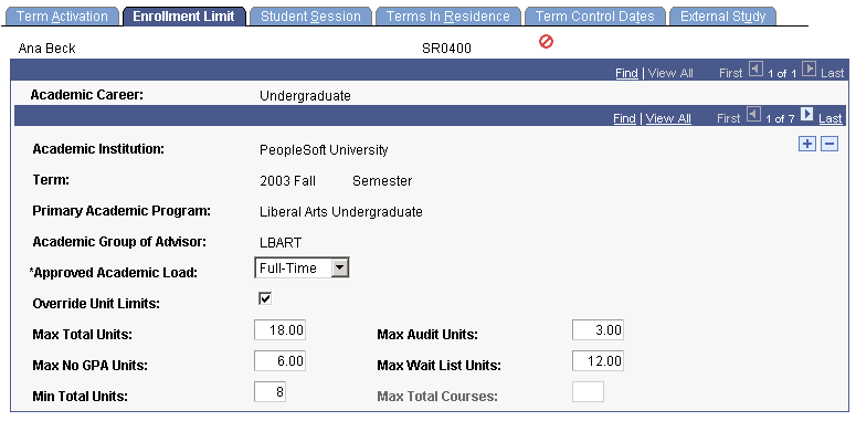 Enrollment Limit page