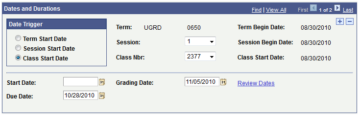 Example of Dates and Durations group box