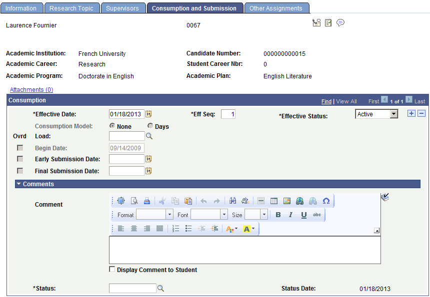 Consumption and Submission page example (Model is None)