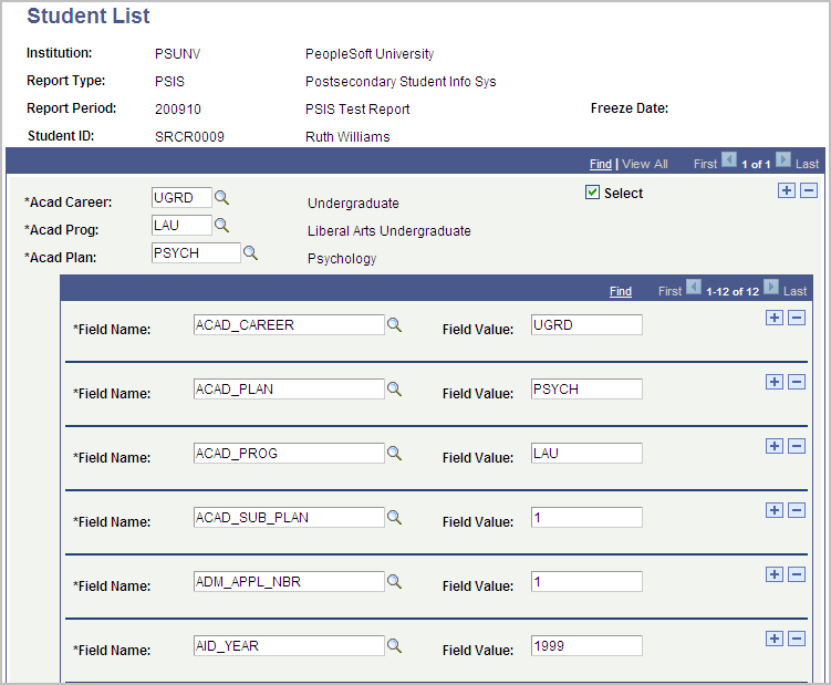 Student List page