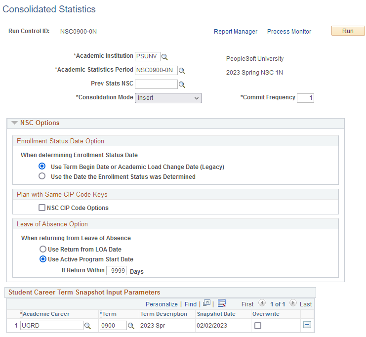 Consolidated Statistics page