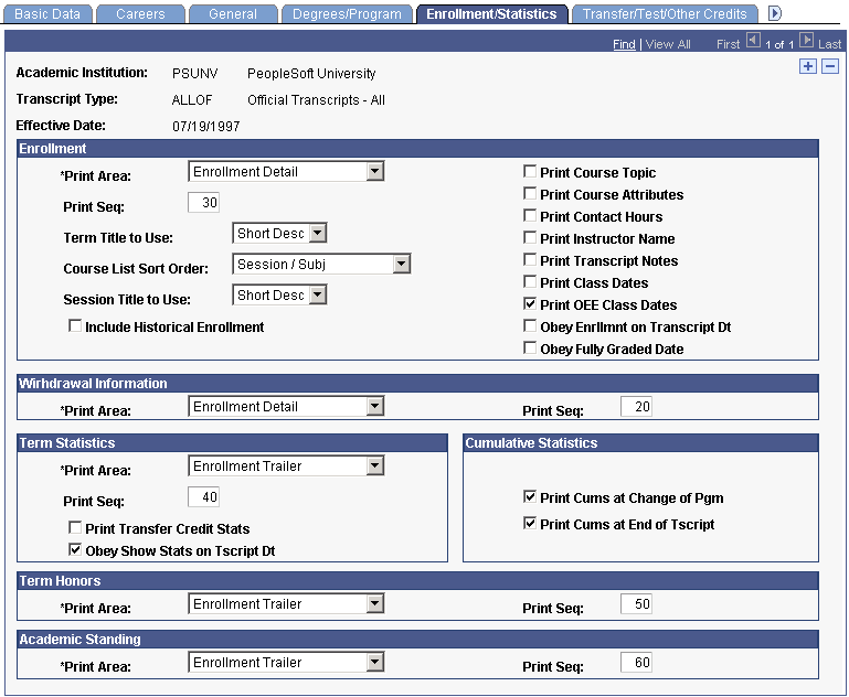 Enrollment/Statistics page