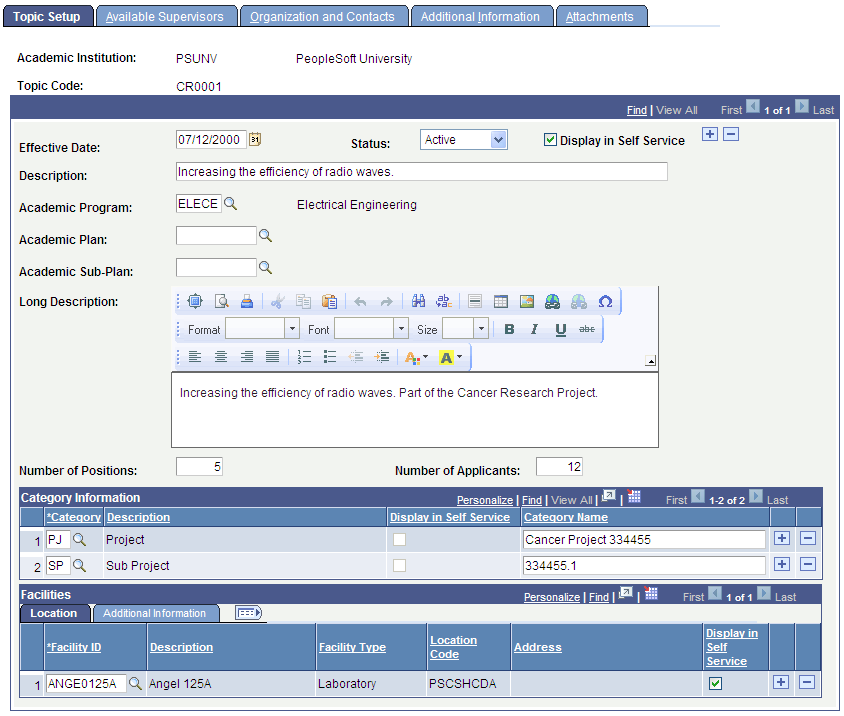 Research Topic Setup page