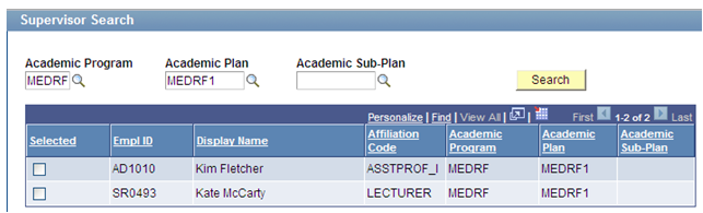 Supervisor Search page