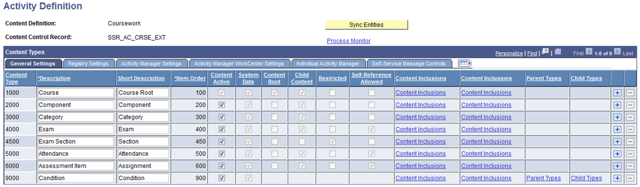 Activity Definition page: General Settings tab