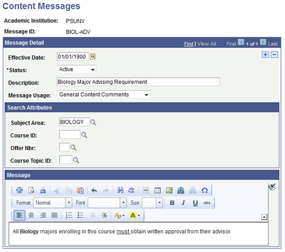 Content Messages page