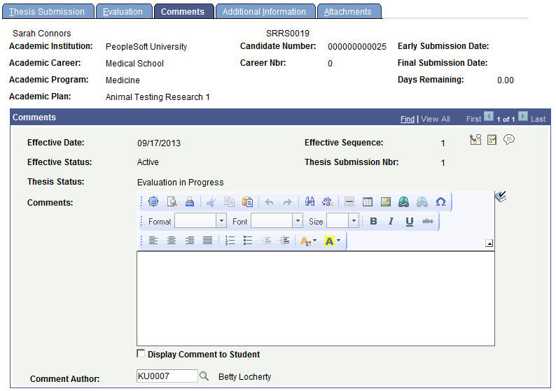 Thesis Management - Comments page