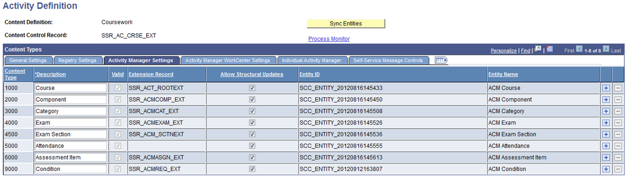 Activity Definition page: Activity Manager Settings tab