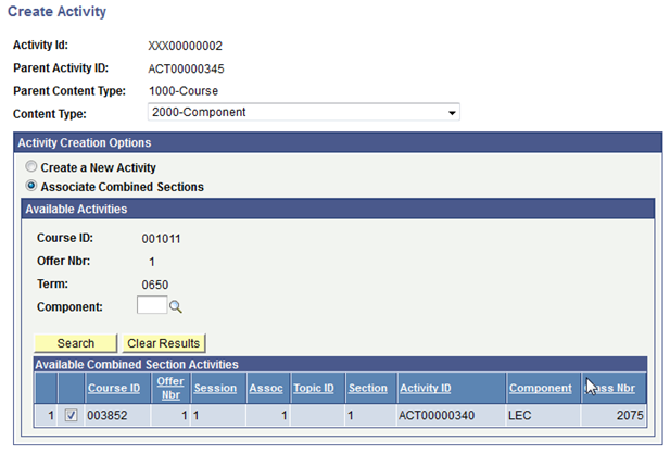 Create Activity for Combined Sections page