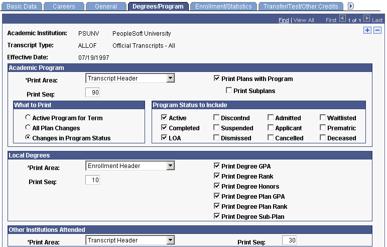 Degrees/Program page (1 of 2)