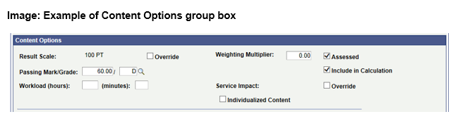 Example of Content Options group box