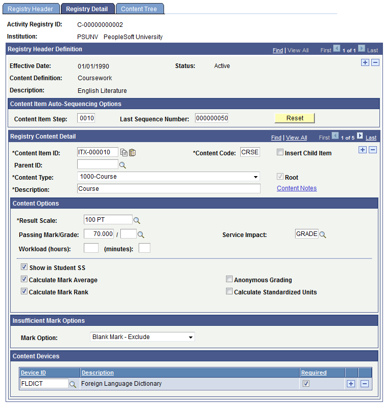 Registry Detail page