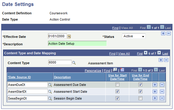 Date Settings page